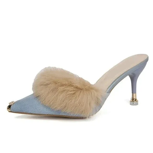 Pre Order:  Metal Tip Faux Fur Mules