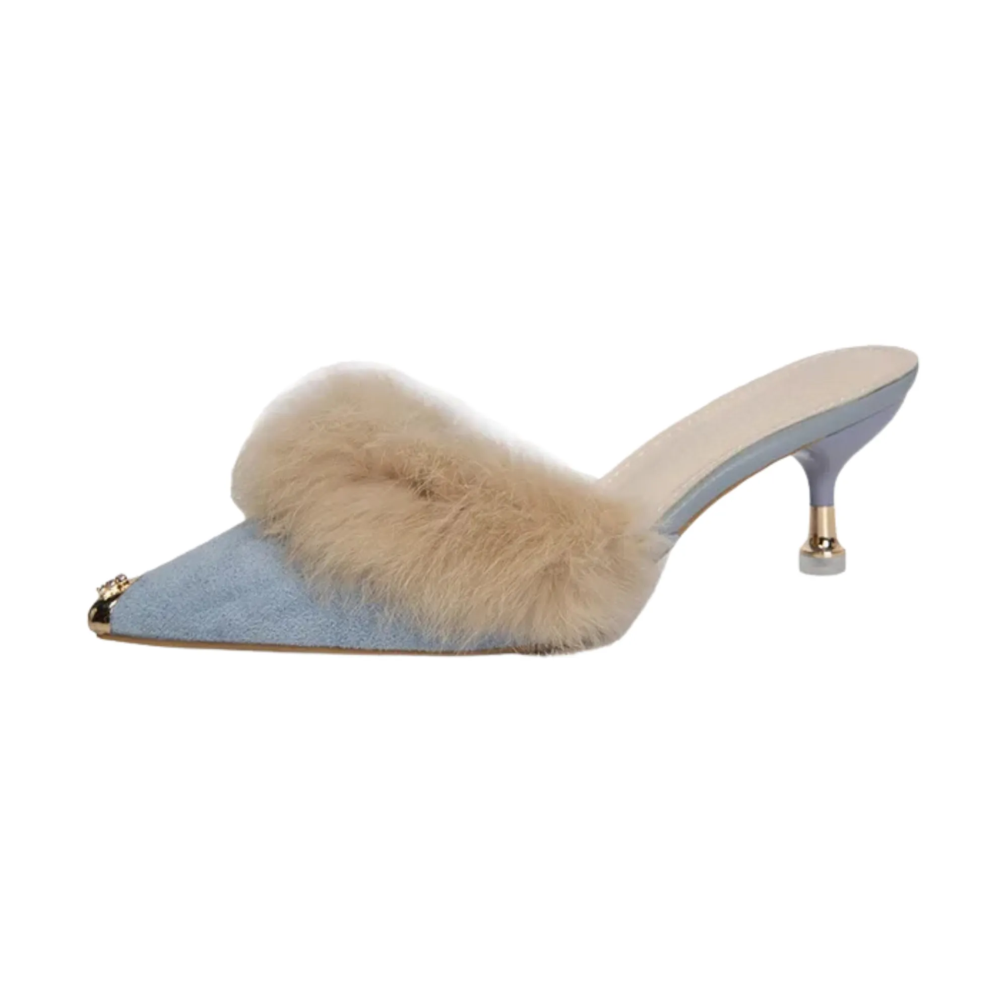 Pre Order:  Metal Tip Faux Fur Mules