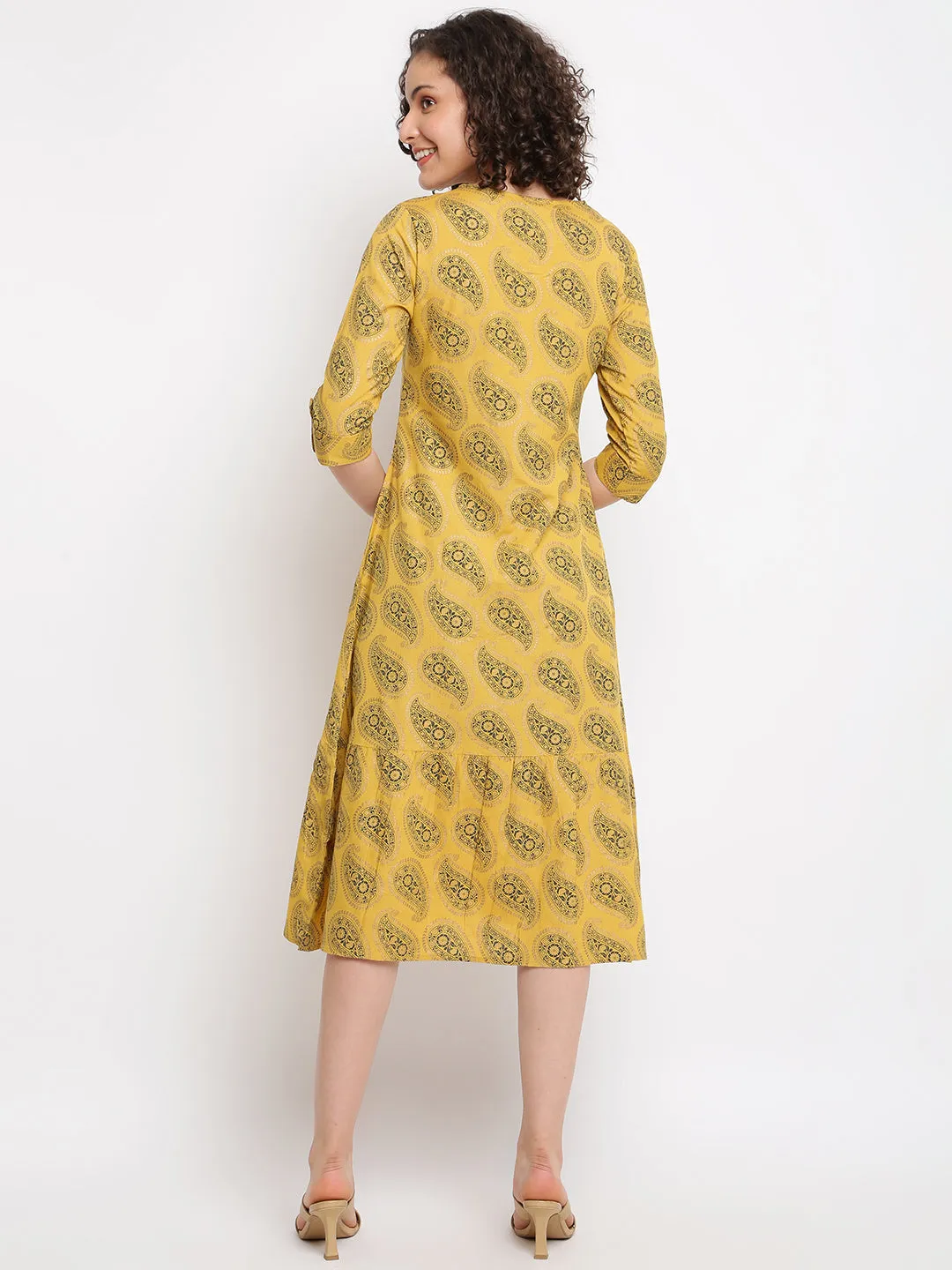 Printed Straight Musturd Dress