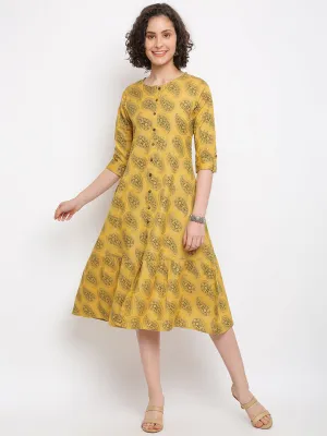 Printed Straight Musturd Dress