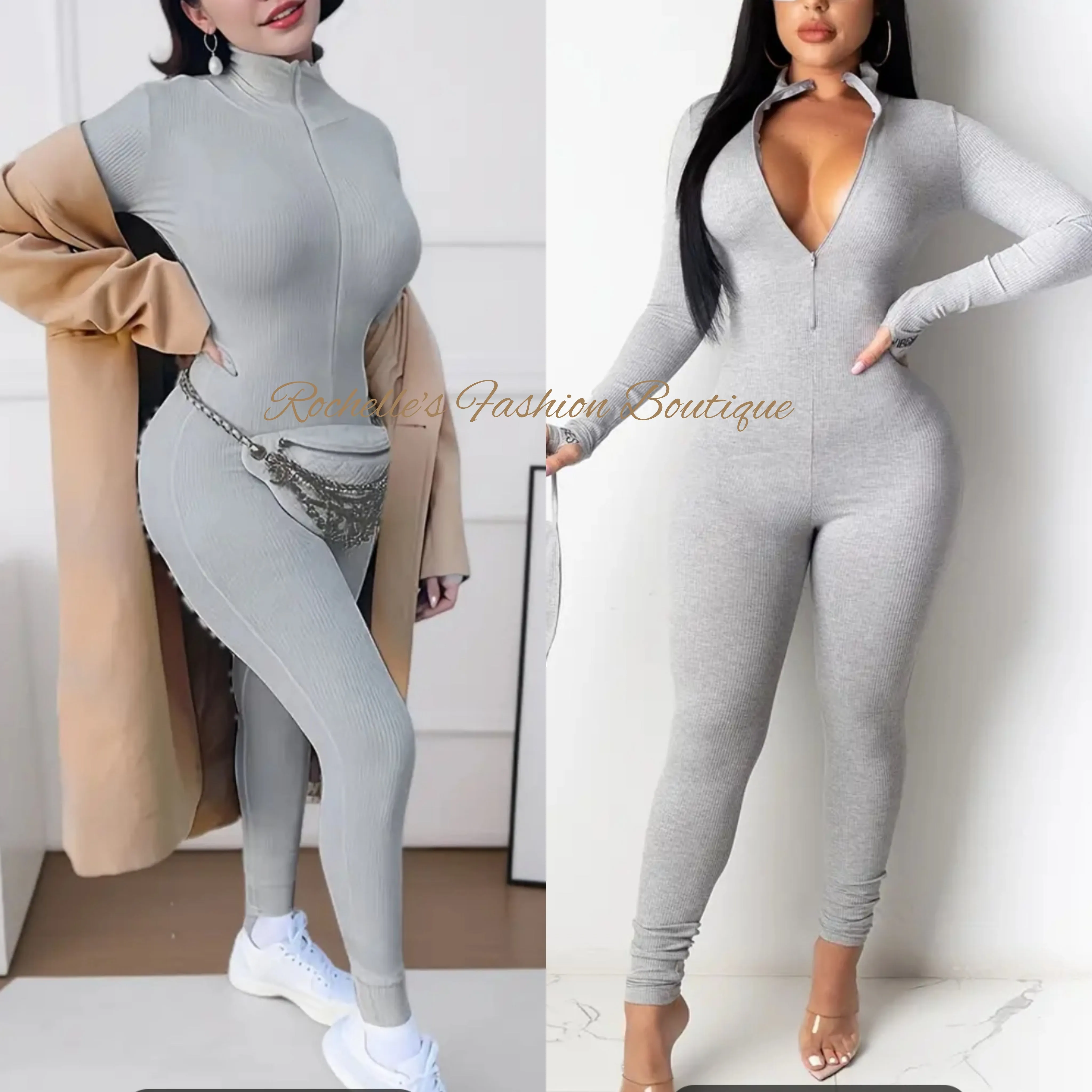 Red Turtleneck Zipper Jumpsuit