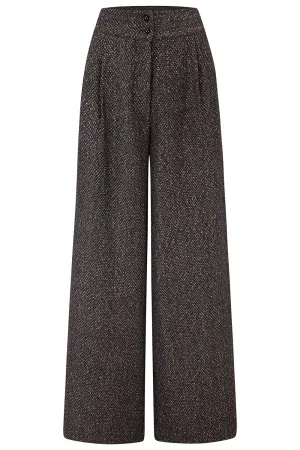 RnR "Luxe" Range.. The "Sophia" Palazzo Wide Leg Trousers in Multi Fleck Wool .. Classic 1950s Style