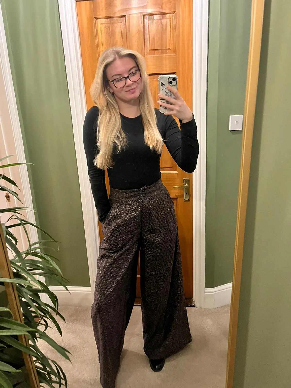 RnR "Luxe" Range.. The "Sophia" Palazzo Wide Leg Trousers in Multi Fleck Wool .. Classic 1950s Style