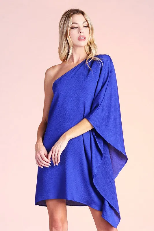 Satin One Shoulder Dress (Pick Color)