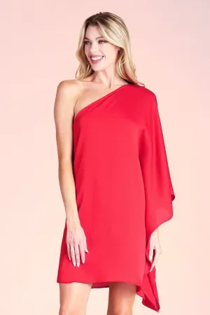 Satin One Shoulder Dress (Pick Color)