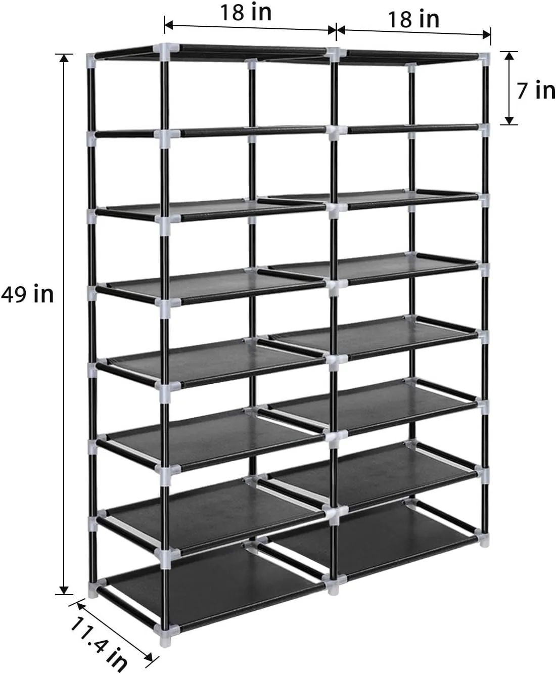 Shoe Rack Storage Organize, 28 Pairs Portable Double Row with Nonwoven Fabric Cover Shoe Shelf Cabinet for Closet, Black