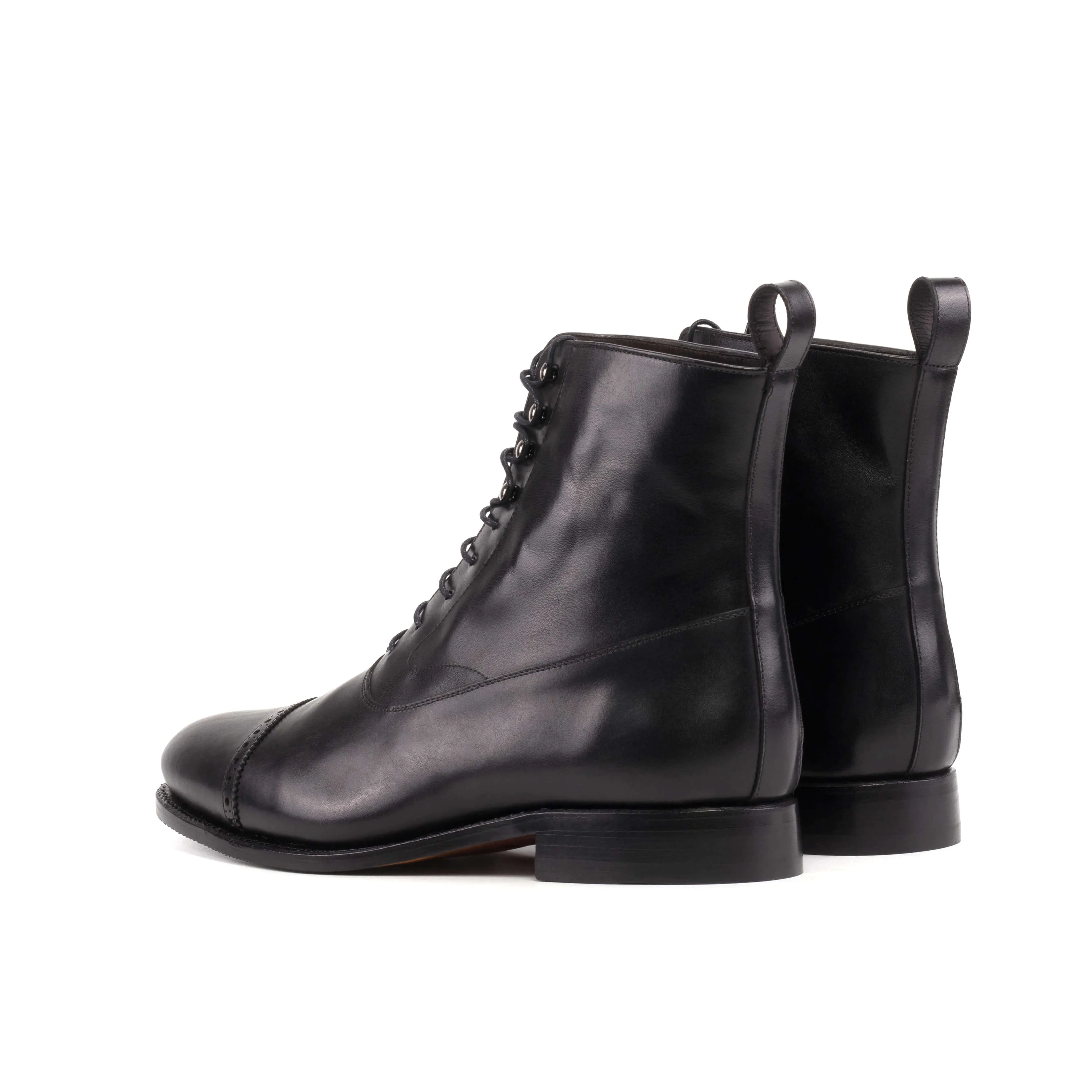 The Kinzie – Black Cap Toe Balmoral Boots with Cognac Sole.