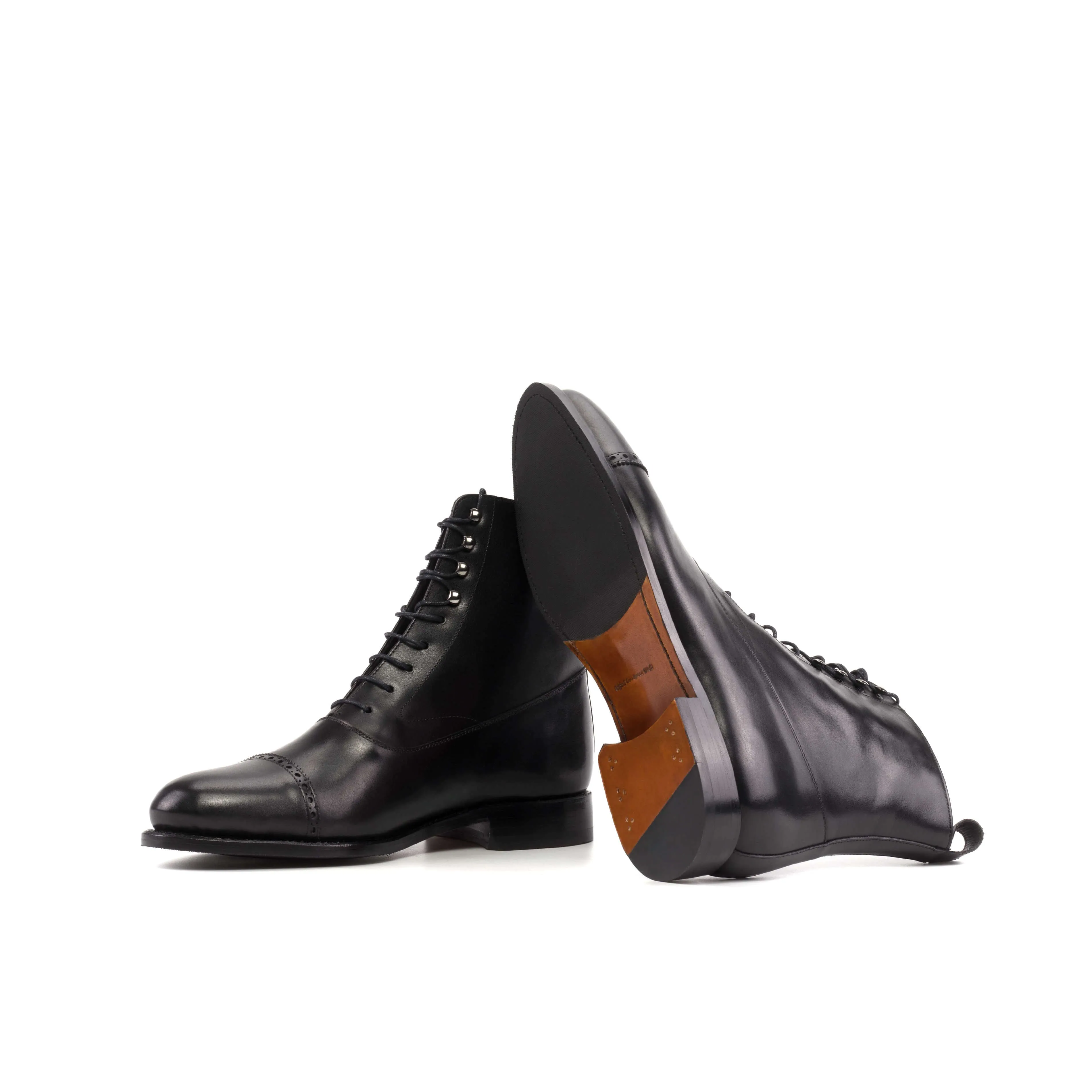 The Kinzie – Black Cap Toe Balmoral Boots with Cognac Sole.