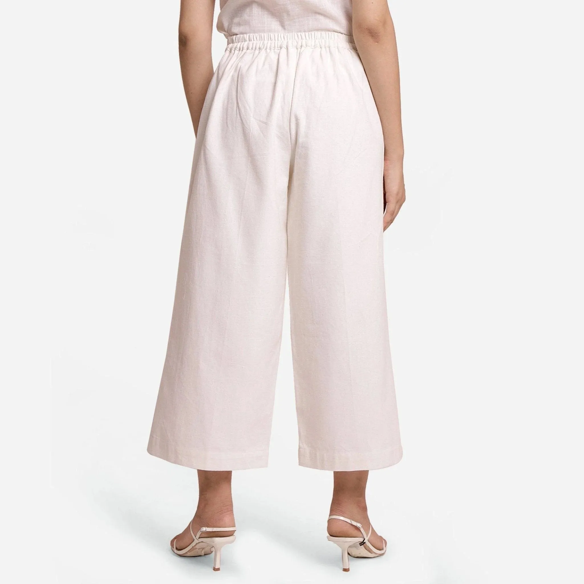 White Elasticated Mid-Rise Wide Legged Paneled Pant