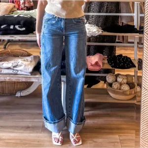 Wide Leg Cuffed Jeans