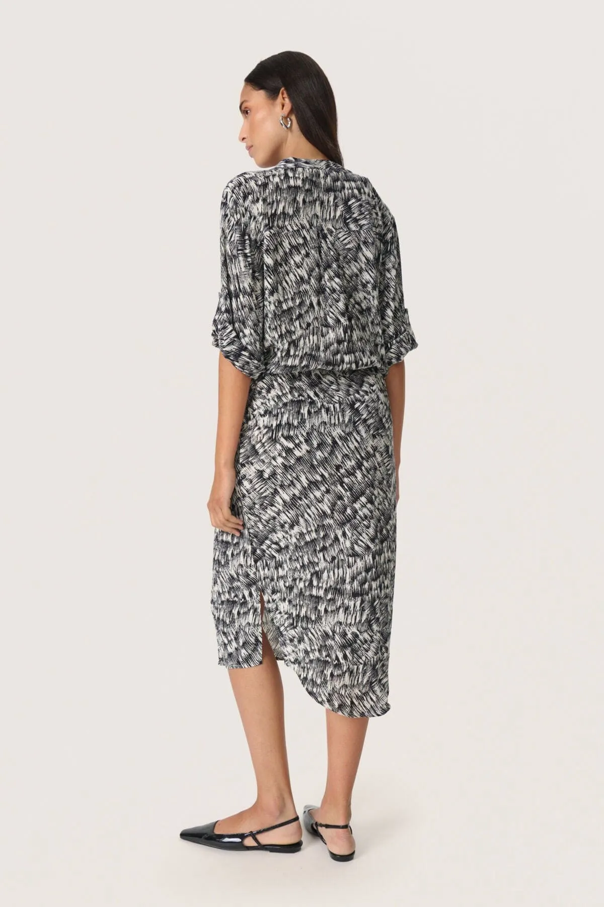 Zaya Printed Midi Dress - Black Stroke Print