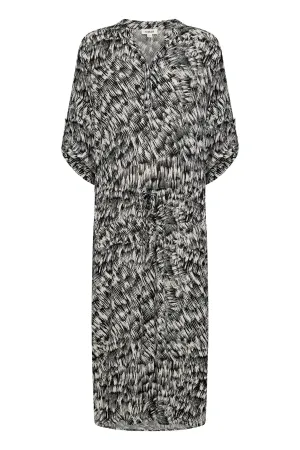 Zaya Printed Midi Dress - Black Stroke Print