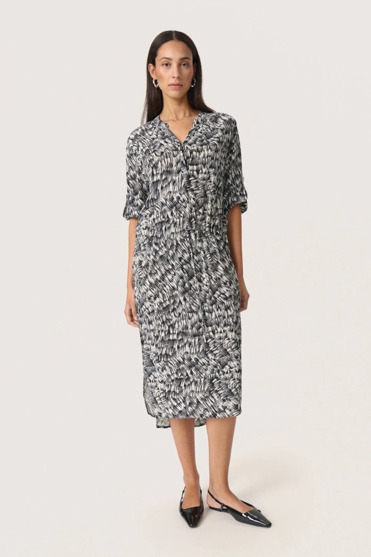 Zaya Printed Midi Dress - Black Stroke Print